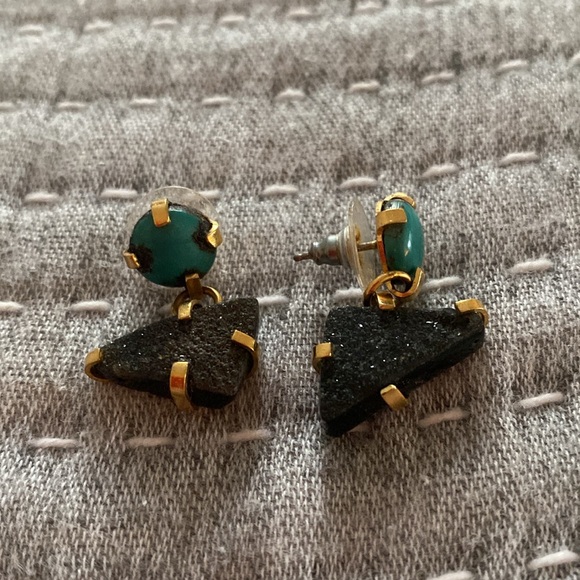 Charcoal Druzy and Turquoise Earrings - Picture 1 of 4